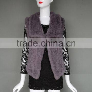 New product natural soft rabbit fur knitted vest with collar