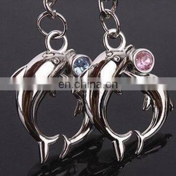 Fashion New Hot Selling Loving Rhinestone Dolphins Keychain Couple Valentine's Day Gift