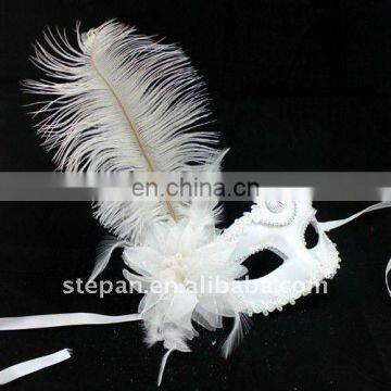 Ostrich Hair White Princess Venice Carnival Mask For Kids/Adults TZ-B18