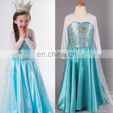 Newest sleeveless Cosplay Costume Kids Princess Elsa Frozen Dress FC016