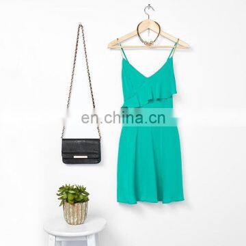 2015 new arrival spaghettis straps sexy v-neck peplum summer dress