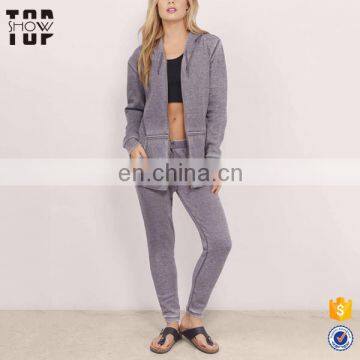 Custom women plain sport tracksuit longer hemline jogging suits wholesale