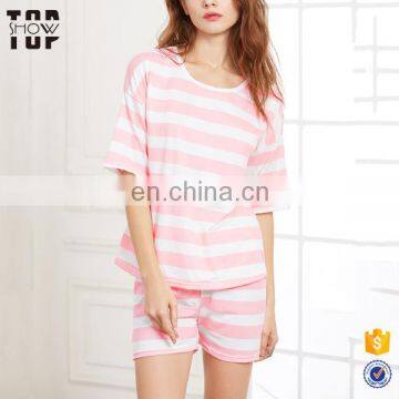 Guangzhou clothing factory striped comfort nightwear nighty sleeping clothes for women