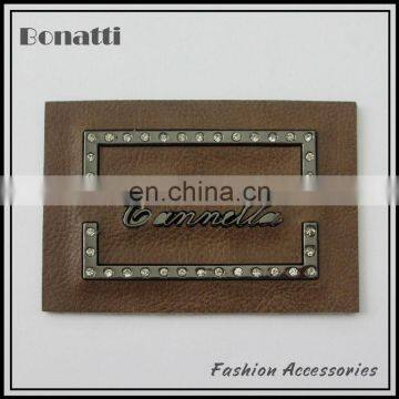 latest design pu leather labels or patches metal logo high quality