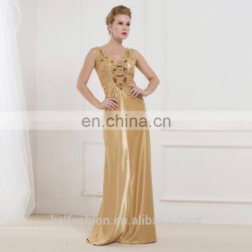 EM9100 Exotic V-neck Asymmetric Sequins hollowed-out Decoration Top floor length satin prom dress