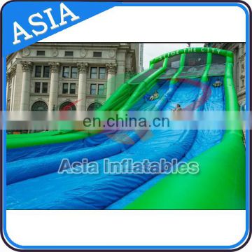 Long Crazy Three Lane Slide The city ,Funny Inflatable Slip N Slide With Pool