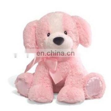 Hot sale pink super soft plush puppy with ribbons and silk paws for infant toys