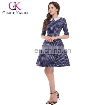 Grace Karin Ladies Half Sleeve Doll Collar Polka Dots Retro Vintage Party Picnic Dress 50s CL006088-3