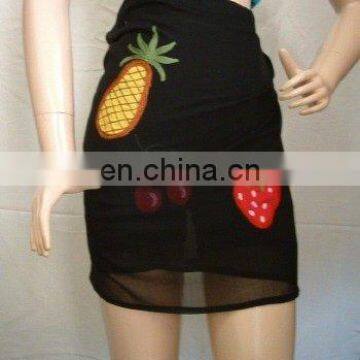 Black Wrap Skirt Fruit Design Beach Wear