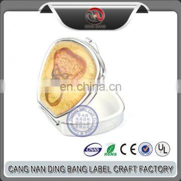 Wholesale OEM Domed Logo Type And Vintage Style Portable Mini Metal Jewelry Box With Mirror