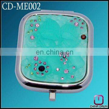 new fasion metal with resin square small hand compact pocket mirror diamond CD-ME002