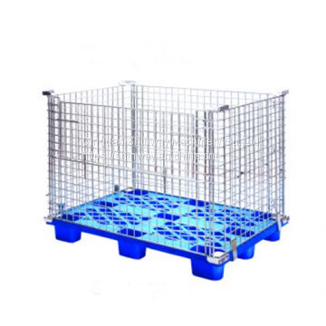 Folding stacking wire steel cage pallet