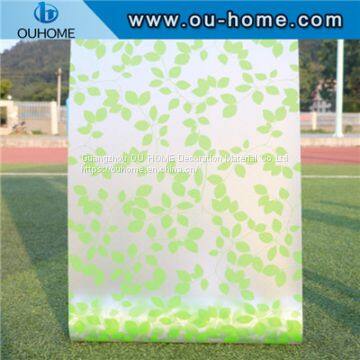 BT847 Stained Green Leaves Glass Privacy Window Film photo-5