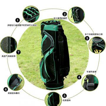Custom 14 Way Black and Green Color Portable Golf Bag photo-3