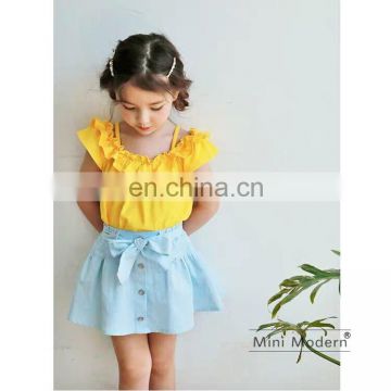 INS lotus leaf lace one-shoulder short-sleeved top + short skirt girl suit