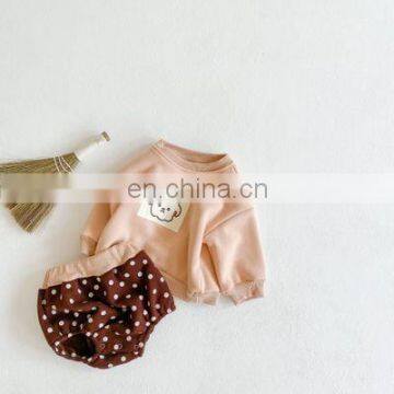 2020 Winter Baby Children's Clothing Men and Women Baby Suit Lamb Cartoon Long-sleeved Top Baby Shorts Plus Velvet Two-piece