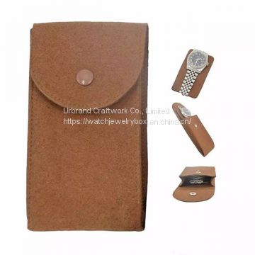 Brown Leather Travel Jewelry Pouch Portable Watch Storage Box for Men &Women