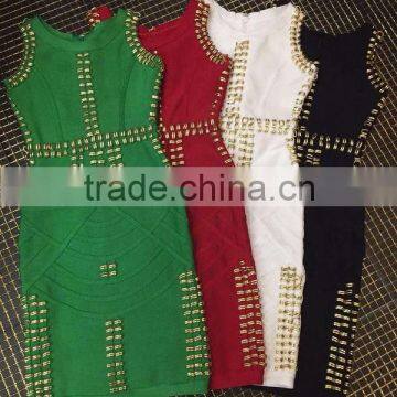 Summer Dress Wholesale 2015 New White Black Sleeveless Beading Sey Bodycon Celebrity Party Pencil Women Bandage Dress Bandage Bo