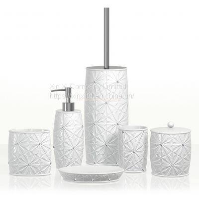 High quality hotel style 6 pcs set ceramic with rhinestone bathroom acessorie