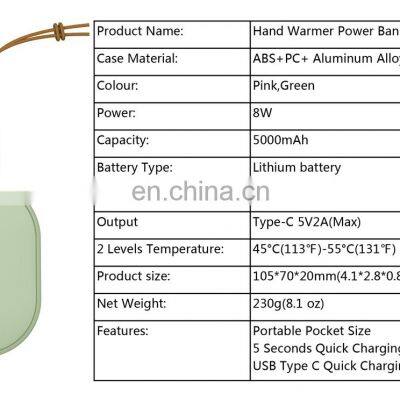 Fast Charging Mini 2 in 1 Pocket Rechargeable Hand Warmer Power Bank With 5000mAh photo-2
