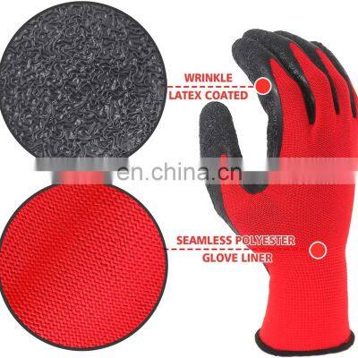 13G Crinkle Rubber Latex Knit Work Gloves Snug Fitting Polyester Nylon Shell Textured Coating Gloves For Construction photo-2