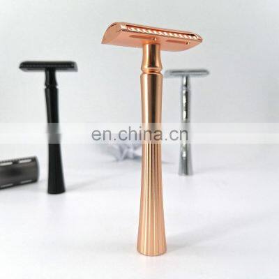 Skin Care Reusable Sustainable Eco Friendly Stainless Steel Rose Gold Double Edge Safety Shaving Razor photo-4