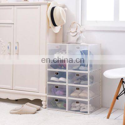 Easy to assemble clear transparent home corner fold pp plastic collapsible shoe storage front  box cabinet