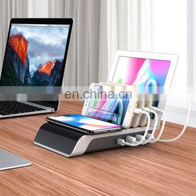 Multi Port Type C USB 2.0 Docking 10W Wireless Mobile Phone 4 Ports USB Charging Station