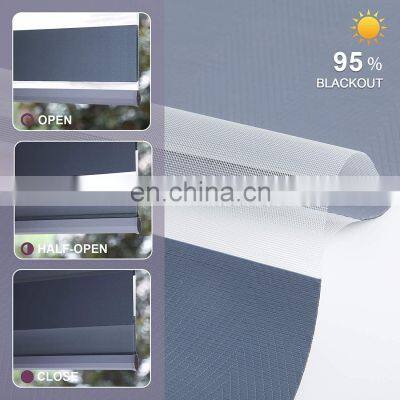 Customized Polyester Roller Double Layer Motorized Motorised Zebra Blinds Smart Jacquard Zebra Blind Roller Blind Shade photo-4