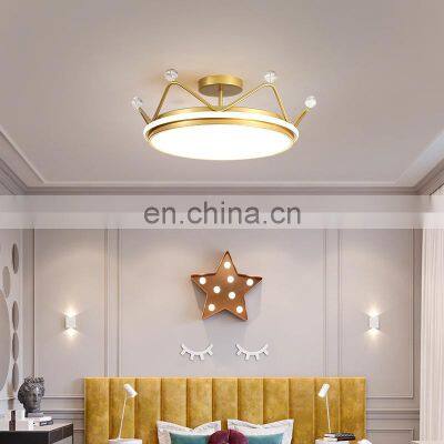 Nordic Crown Children's Ceiling Lights LED Bedroom Ceiling Lights Warm Girl's Room Luxury Pendant Lamp for Indoor