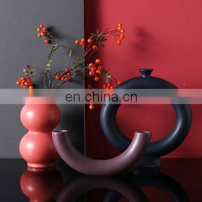 Morandi Color Modern Nordic INS Style Geometry Design Model Home Decorative Flowers Ornament Mini Ceramic Vase photo-3
