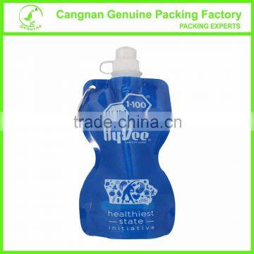 Unique shape plastic folding water bottle with carabiner clip