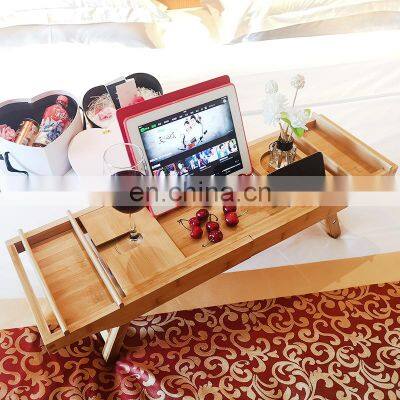 Bamboo Bath Caddy Bathtub Tray Wood Extendable Bridge with Holder for Candle Wine Glass Book Tablet Ipad Phone