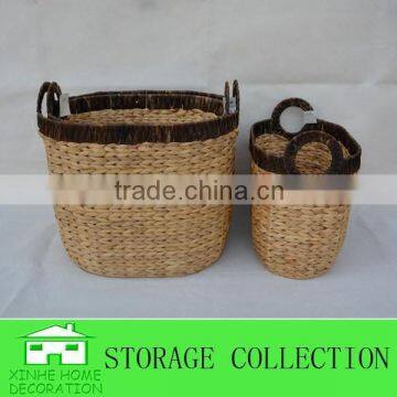 set of 3 oval water hyacinth woven laundry basket with handle