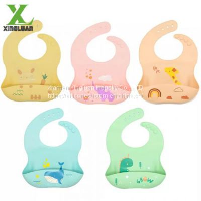 Wholesale Bpa free silicone Adjustable waterproof Food Catcher Baby Silicone Feeding Bibs