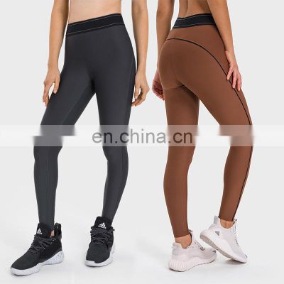 Wholesale High Waist Color Blocking Elastic Waistband Sports Leggings Outdoor Training Gym Pants For Women Fitness Wear Clothes