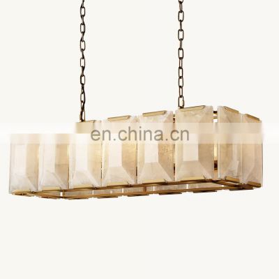 Harlow Rectangle Alabaster Chandeliers Kitchen Island Modern White Marble Light Fixtures for Dining Room Living Room Kitchen