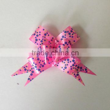 2014 popular iridescent printed ribbon pull bow ,curling hair bow for gift packaging or holiday decoration