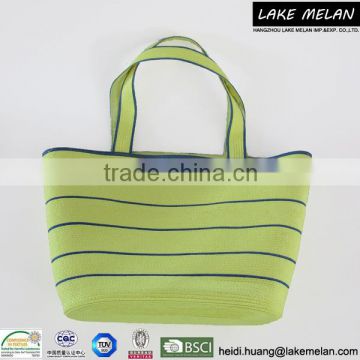 100%Paper Bag (Straw Bag)With Striped Pattern In Fluorescence Green