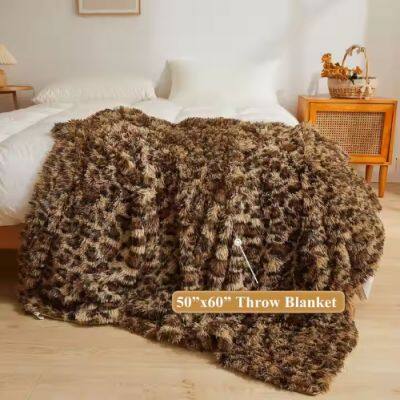 Luxury Faux Fur Leopard Print Blanket, Cheetah Print Fluffy Blanket Throw Cute Furry Animal Throw Fuzzy Blanket for Sofa Bed photo-4