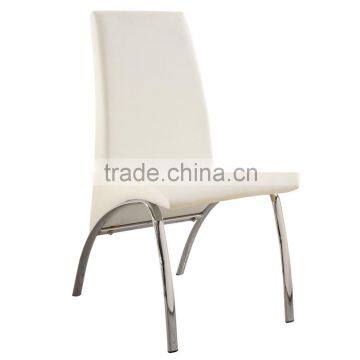 No folded china modern cheap chrome legs white synthetic leather dining chairs