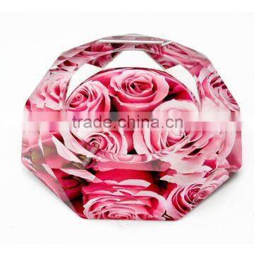 3d laser crystal glass ashtray with flower pattern