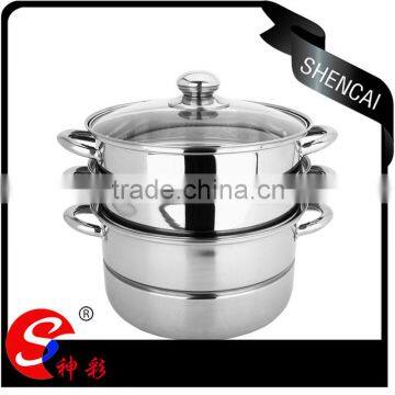 stainless steel capsule bottom 3layers high steamer pot with glass lid/ kitchen cookware