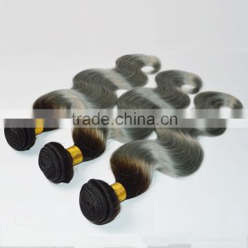 Body wave ombre color hair, two tone silver hair extensions grey bulk remy hair in stock