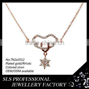 S925 silver women necklace light weight necklace big "lip" shape pendant necklace