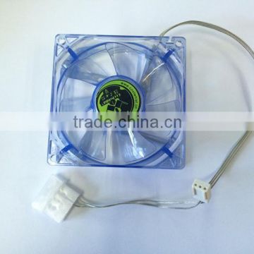 Computer case 8cm cooling fan, transparent blue color with 4 LED lights