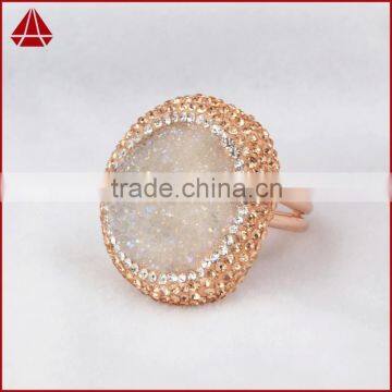 Fashion druzy ring with rose gold CZ paved coated druzy cuff rings