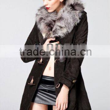 QD6432 Pig Skin Coat with Fox Trim