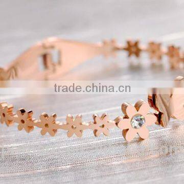 Fashion Titanium Steel Zircon Rose Gold Bangles Butterfly Daisy Bracelet photo-4