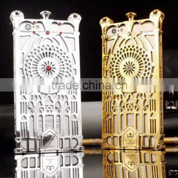 Fashion Door Gate Hollow-Out Design Plating PC Material with Glitter Diamond Stand Cell Phone Cases for Iphne6 6plus 5s